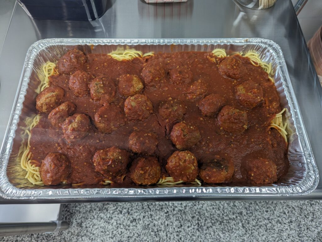 Patriots Grub and Sweets Catering Spaghetti and Homemade Meatballs in Marinara