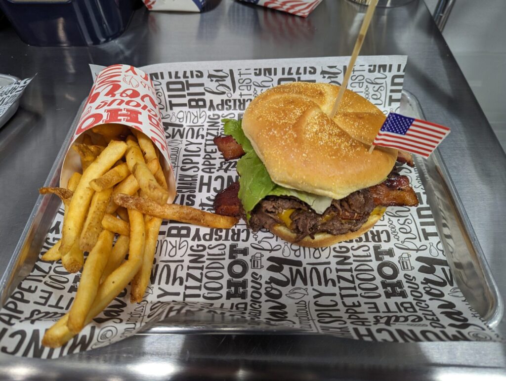 patriots burger with fries